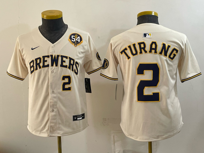 Youth 2026 Milwaukee Brewers #2 Turang cream Game Nike MLB Jersey 0918006